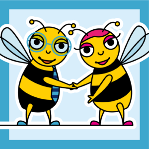 Two digital care software using bees looking happy