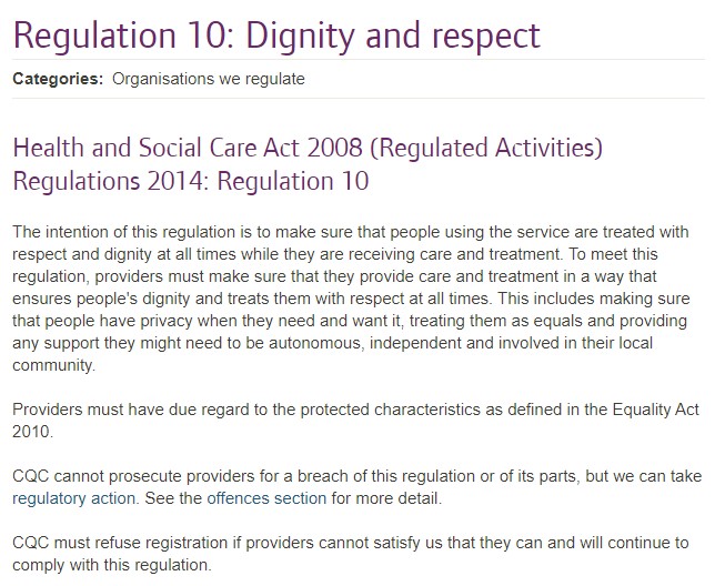 CQC Fundamental Standards: Dignity and Respect